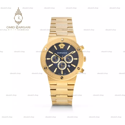ساعت مچی ورساچه کورنوگراف بند طلایی صفحه آبی رویال Versace