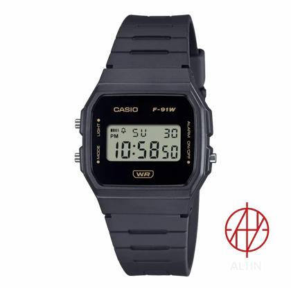 ساعت مچی دیجیتال کاسیو Casio مدل F91WB-8ADF اورجینال با تم مشکی و طلایی مینیمال