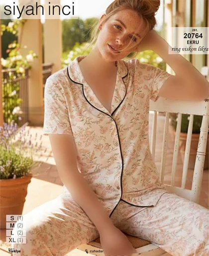 تیشرت وشلوار جلو دکمه‌ای سایز نرمال سیاه اینجه کد 20764 (کرم)