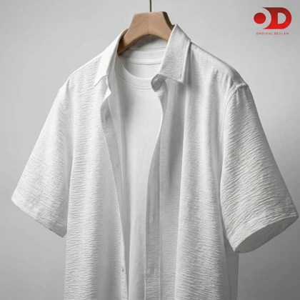 پیراهن طرح چروک استین سه ربع لش باکسی سفید پارچه پری خنک / اورجینال دیلم