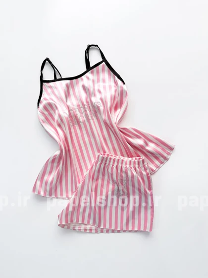 خرید ست لباس خواب تاپ و شورتک ساتن ویکتوریا سکرت نگین‌دار