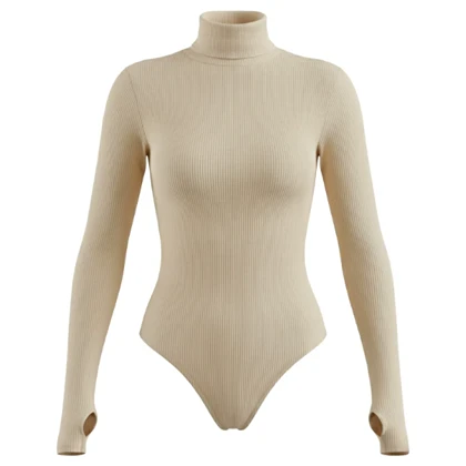 بادی یقه اسکی آستین انگشتی کرم