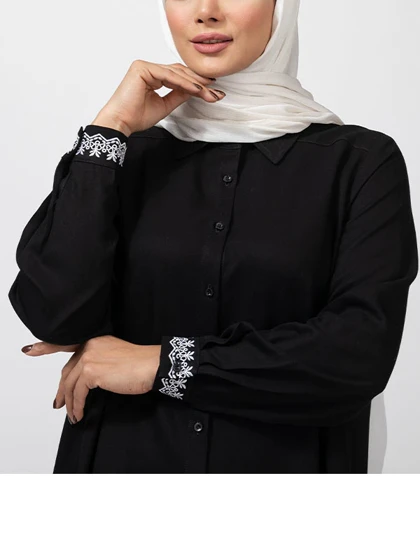 تونیک زنانه یقه مردانه ویسکوز دارای گلدوزی در سر آستین نیوشا