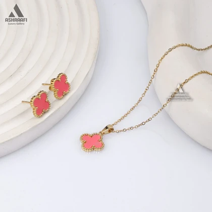 ست ونکلیف گلبهی Vancliffe Necklace & Earrings GP02
