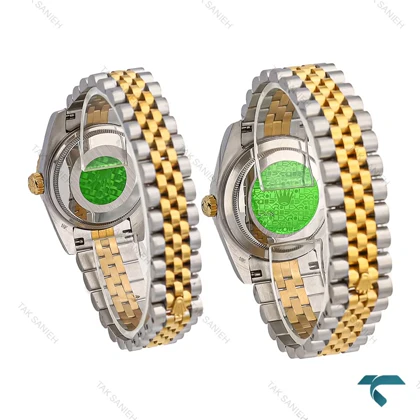 ساعت ست Rolex دورنگ طلایی صفحه سبز ایندکس یونانی Rolex-7156-S