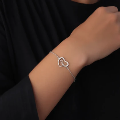 دستبند نقره دخترانه 925 اصل مدل قلب و لاو نگین‌دار
