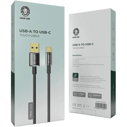 کابل تایپ سی 3 آمپر گرین لاین Green Lion مدل GNTPTGHATCBK یک متر