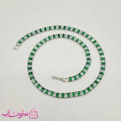 گردنبند زنانه تنیسی پهن دورنگ سبز سفید کد 2598