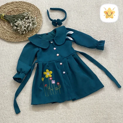 ست تل و پیراهن دخترانه مخمل کبریتی گلدوزی