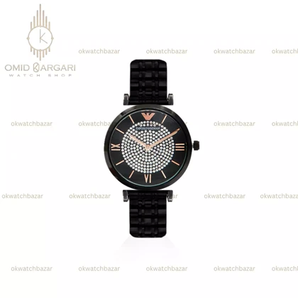 ساعت مچی امپریو آرمانی صفحه نگین تمام مشکی Emporio Armani