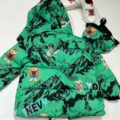 کاپشن بچه گانه خارجی طرح خرس سبز رنگ