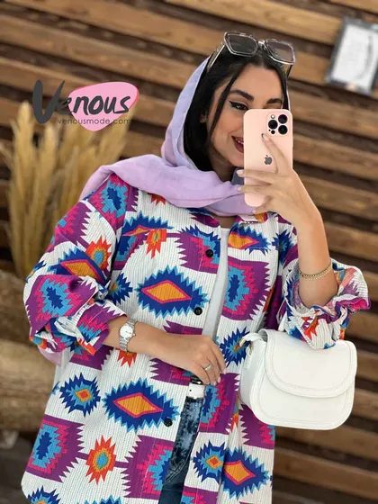مانتو طرح دار آستین بنددار