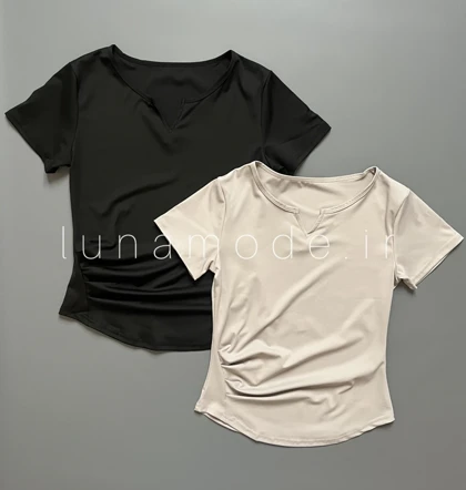 تیشرت زنانه یقه هفت بغل چین‌دار