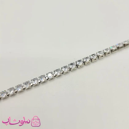 گردنبند دخترانه تنیسی نقره ای رنگ نگین مربع سفید 45 سانت کد 2598