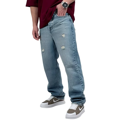 شلوار جین بگ مردانه آبی کد 11