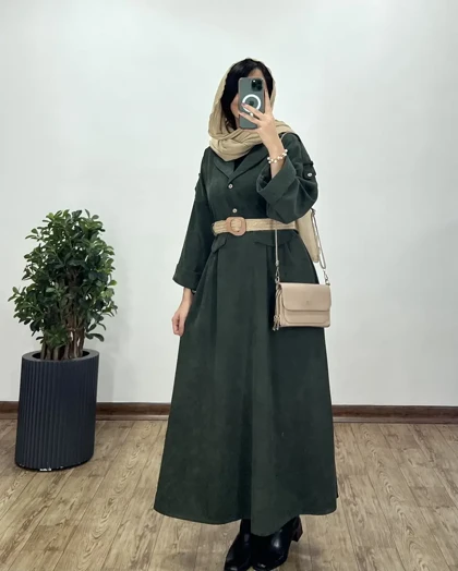 پیراهن مانتویی پاییزه تبسم همراه با کمربند