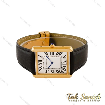 ساعت کارتیه تانک مردانه طلایی بند چرم مشکی Cartier-5270-G