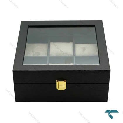 جعبه ساعت 6 تایی چرمی مشکی طوسی Watches-Box-6-7813-U