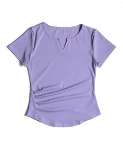 تیشرت زنانه یقه هفت بغل چین‌دار