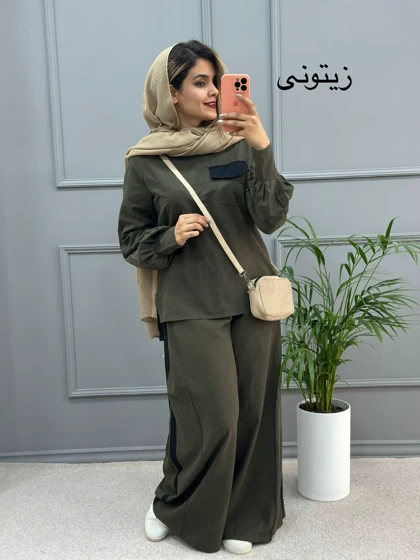 ست مانتو شلوار بغل نواری