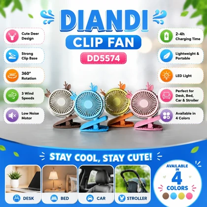 پنکه شارژی مدل DD5574 کلیپسی گوزنی با چرخش 360 درجه
