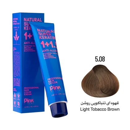 رنگ مو پینک ویژوآل شماره 5.08 رنگ قهوه ای تنباکویی روشن حجم 120 میلی لیتر