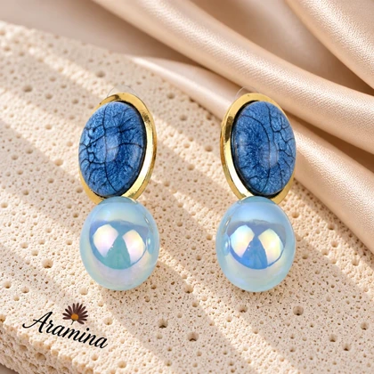 گوشواره مرواریدی زنانه آبی امکان جدا شدن مروارید کد ARA139