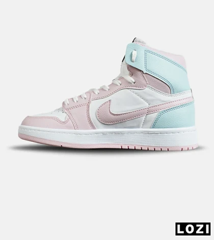 کفش کتانی ساق‌دار زنانه سفید صورتی آبی نایک NIKE jordan 1 مدل 7821