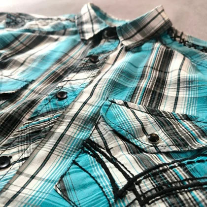 🧡 SIZE S-M پیراهن نخی چهارخونه آستین کوتاه اورجینال برند CHALC امریکا