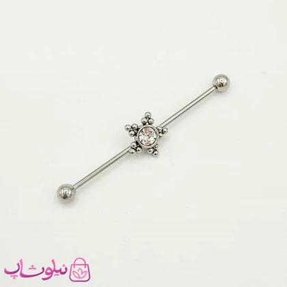 پیرسینگ گوش نگین‌دار نقره ای استیل کد 891