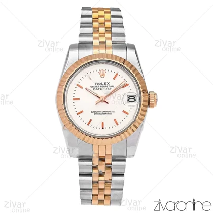 ساعت رولکس دیت جاست زنانه رزگلد نقره ای صفحه سیلور خطی مدیوم 106086