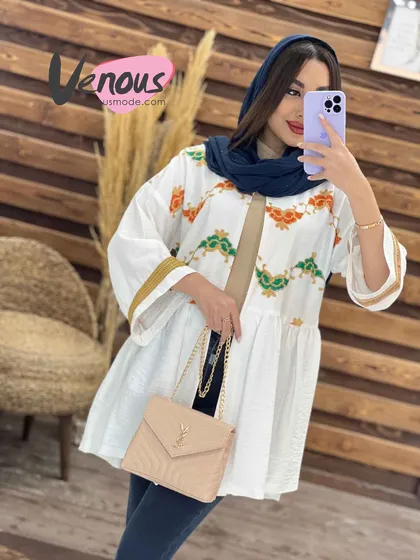 مانتو بالا گلدوزی آستین طلایی