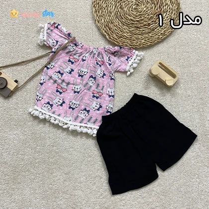 شومیز شلوارک نخی دخترانه 1 تا 3 سال