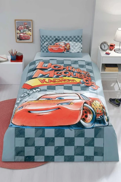 سرویس روتختی یک نفره Özdilek مدل Cars Mcqueen Speed پنبه‌ای - طوسی