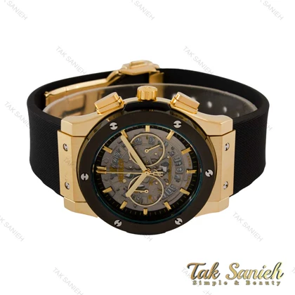 ساعت هابلوت مردانه سه موتوره طلایی مشکی صفحه اسکلتون Hublot-4405-G