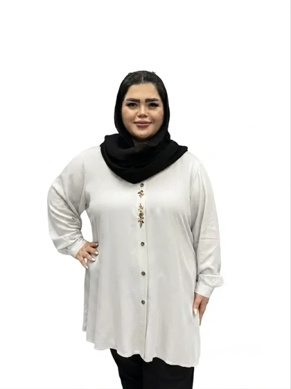 شومیز مانتویی سایز بزرگ زنانه نخی طرح گلدوزی خوشه ای