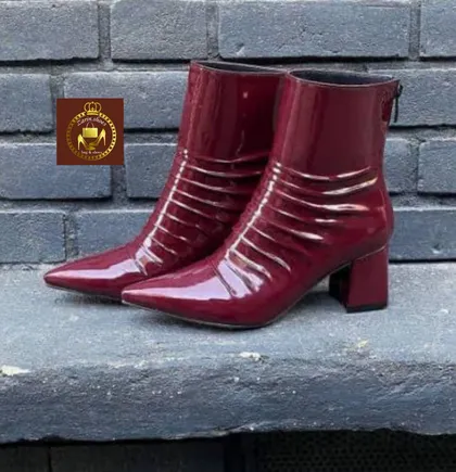 نیم بوت ورنی مجلسی زنانه نوک تیز