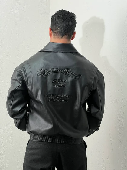 کاپشن مردانه چرم تیکه دوزی mc