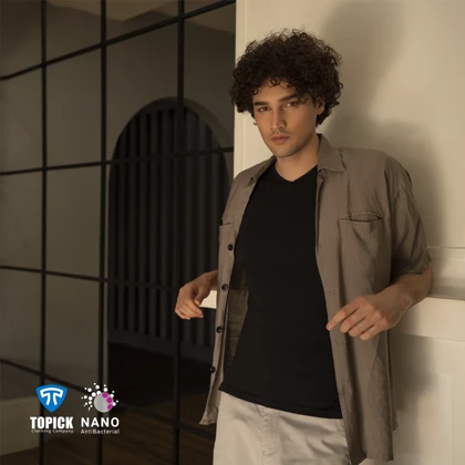 تیشرت نانو آنتی باکتریال ضدتعریق مردانه یقه هفت بسته مشکی