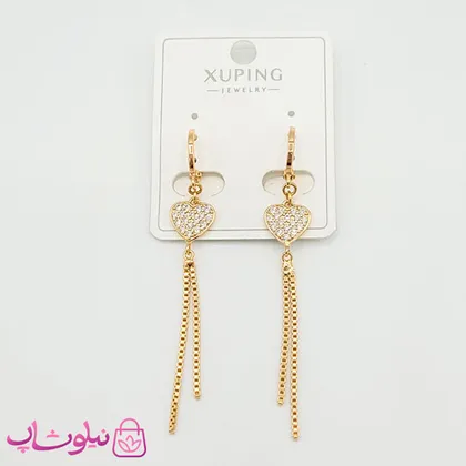 گوشواره آویز ژوپینگ مدل قلب نگین‌دار