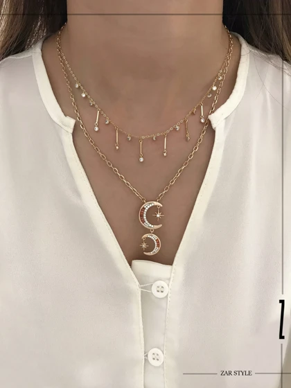 گردنبند شرابه‌ای میله‌ای و نگینی