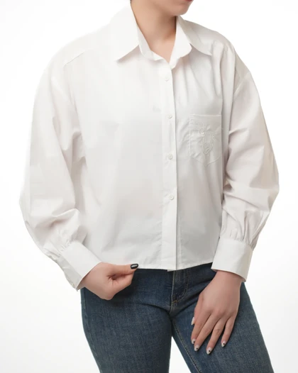 شومیز یقه مردانه جیب گلدوزی
