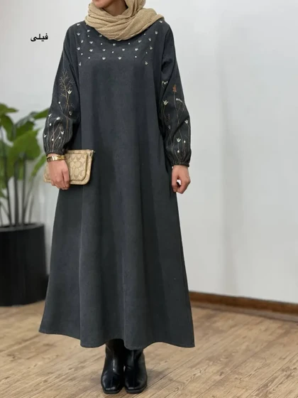 پیراهن مانتویی گلدوزی گندم