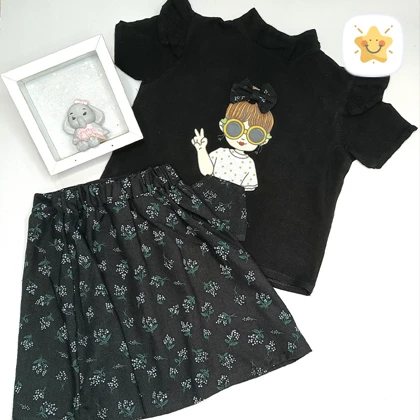 شومیز دامن عروسکی مشکی محرمی دخترانه 5 تا 9 سال