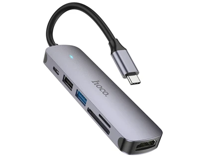 هاب تایپ سی 6 پورت هوکو Hoco Type-C hub HB28 HDTV + PD + USB3.0 + USB2.0 + SD + TF