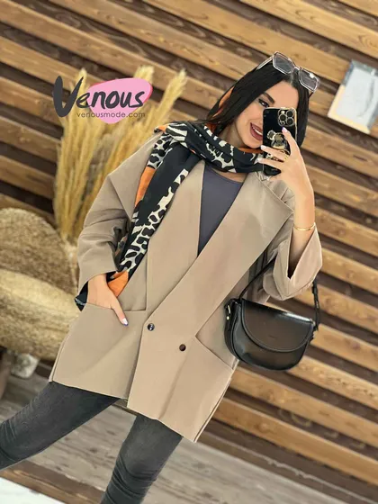 مانتو لینن دودکمه یقه پهن