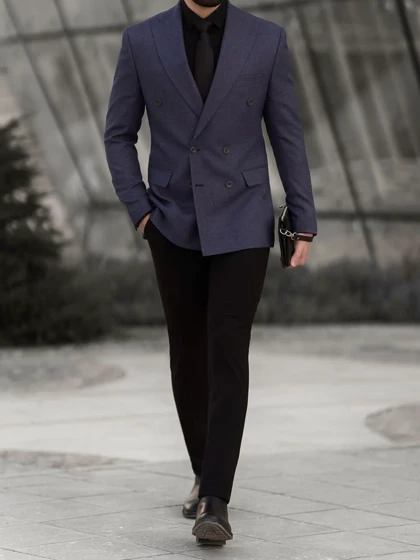 کت دبل برست سرمه ای کد c153