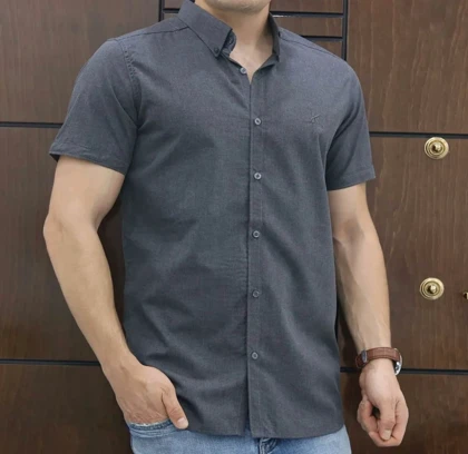 پیراهن آستین کوتاه نوک مدادی پارچه شانلی پنبه