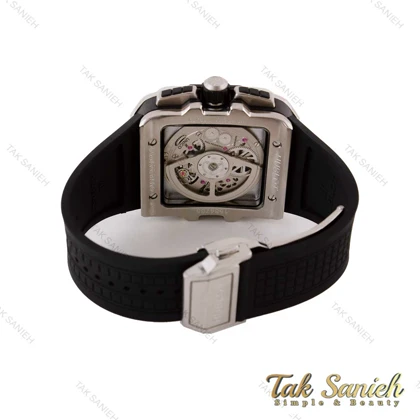 ساعت هابلوت مردانه مربعی قاب سیلور بند مشکی پشت شیشه ای Hublot-4995-G