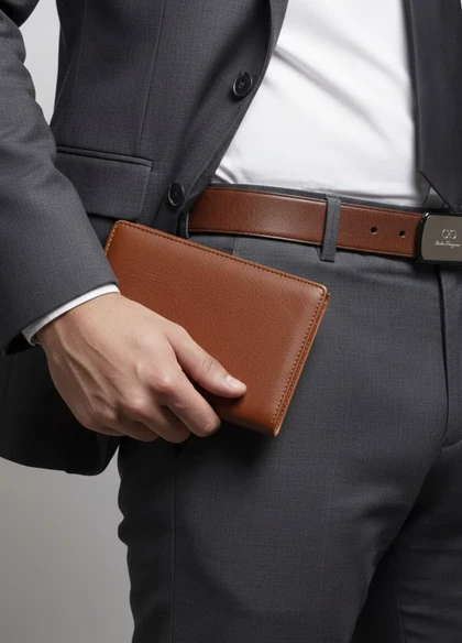 ست کیف و کمربند قهوه ای مدل M101